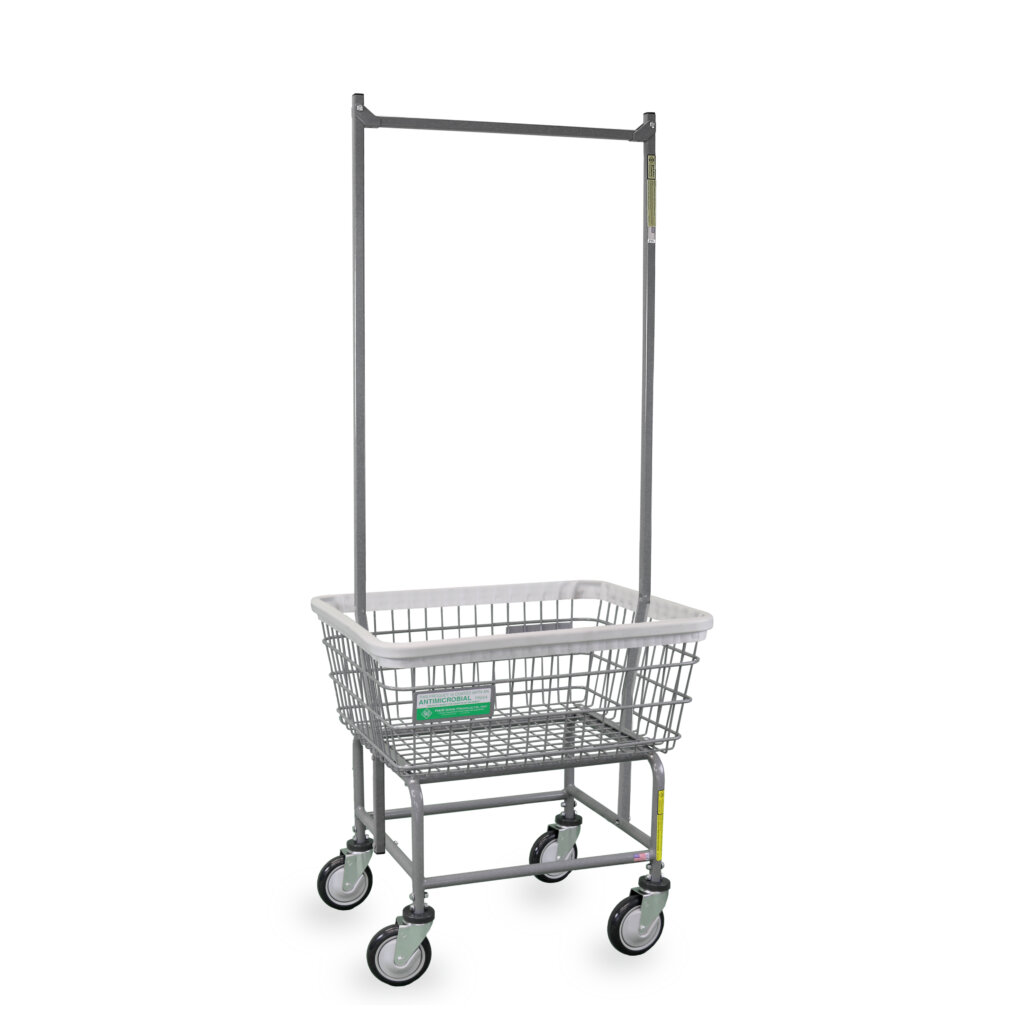 R&B Wire® Antimicrobial Wire Laundry Cart with Double Pole Rack