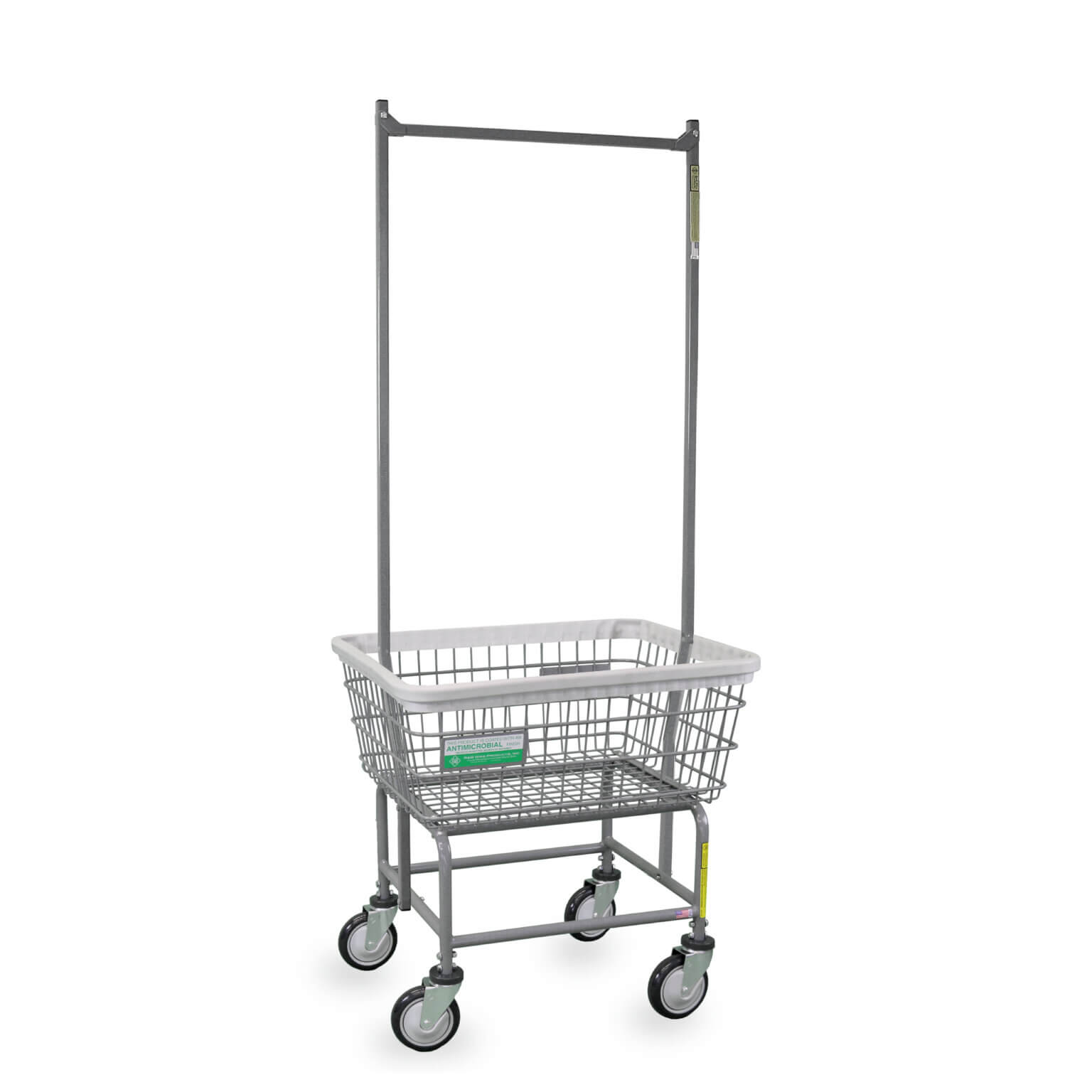 R&B Wire® Antimicrobial Wire Laundry Cart with Double Pole Rack