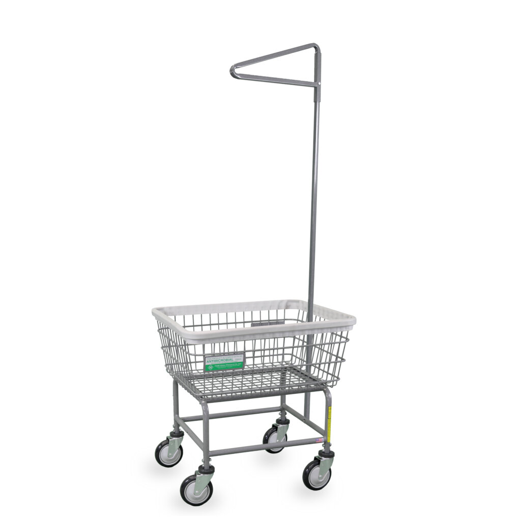 R&B Wire® Antimicrobial Wire Laundry Cart with Single Pole Rack