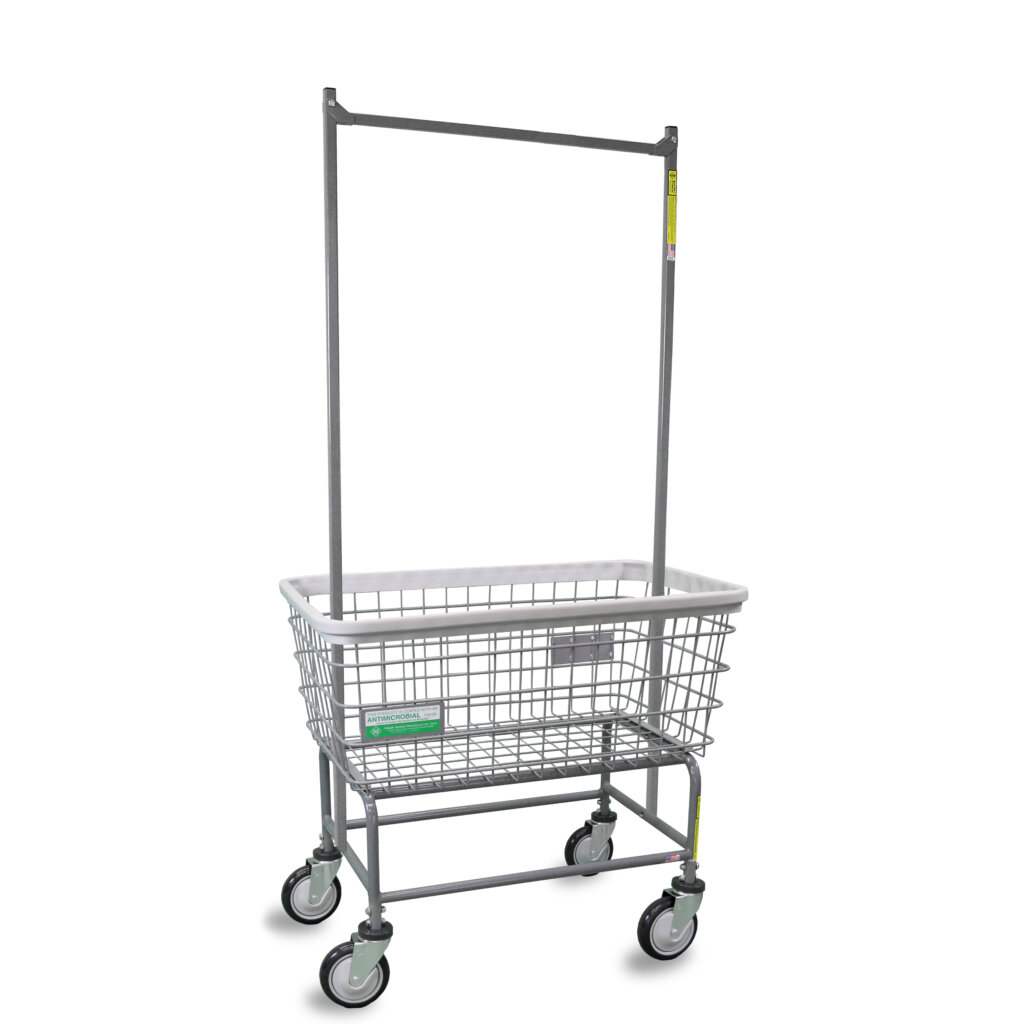 R&B Wire® Large Antimicrobial Wire Laundry Cart with Double Pole Rack