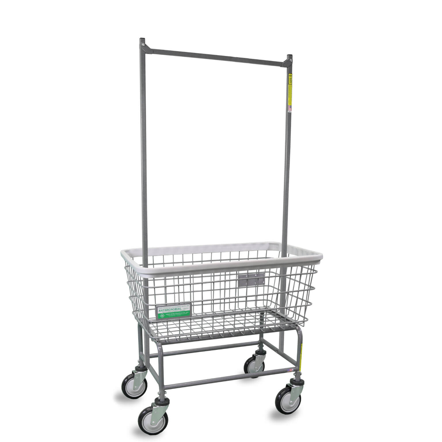 R&B Wire® Large Antimicrobial Wire Laundry Cart with Double Pole Rack