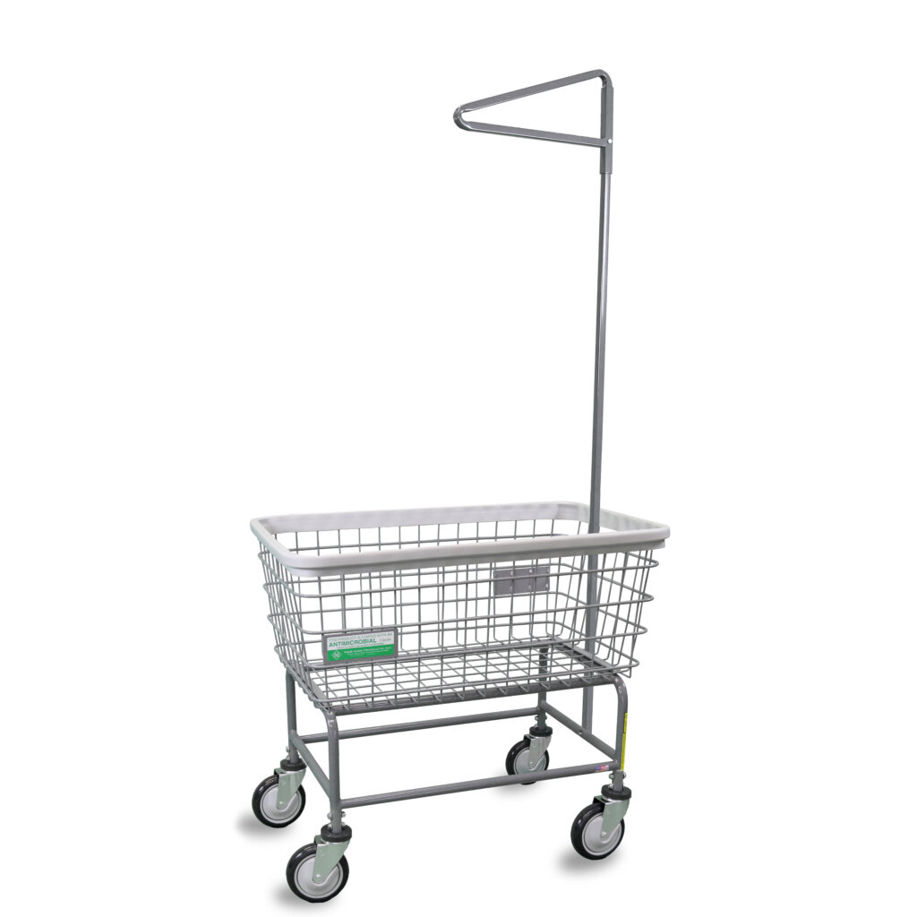 R&B Wire® Large Antimicrobial Wire Laundry Cart with Single Pole Rack